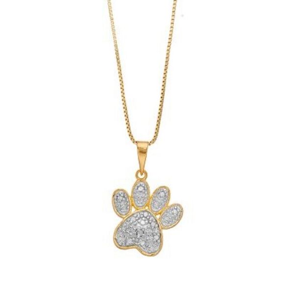 Diamond Pet Paw Gold plated Sterling Silver Necklace NWT - Picture 1 of 9